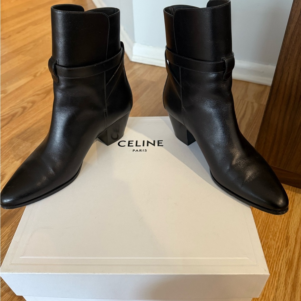 Celine Black Leather Ankle Boots
